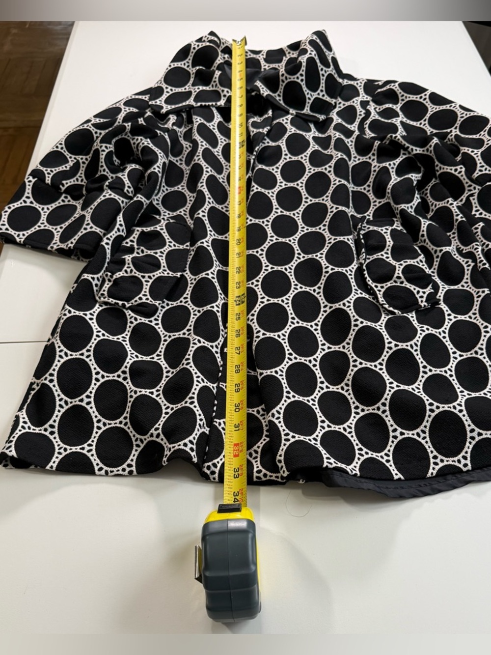 Damee Inc Black and White Oval Dot Long Sleeve Dress Coat - Picture 5 of 9